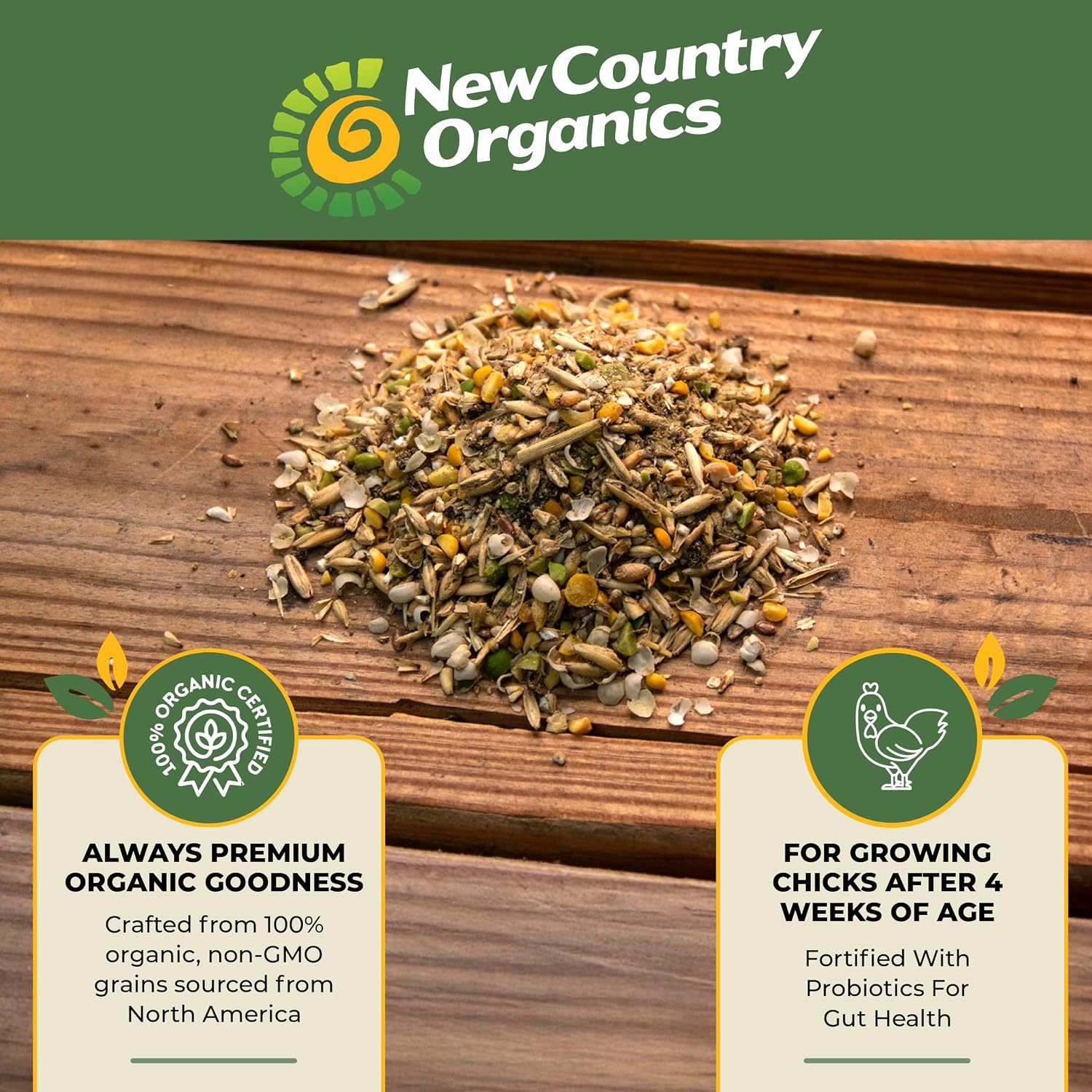 New Country Organics | Organic Grower/Broiler Feed for Growing Chickens | Soy-Free | 19% Protein | Certified Organic and Non-GMO | 40 lbs Regular 40 Pound (Pack of 1)